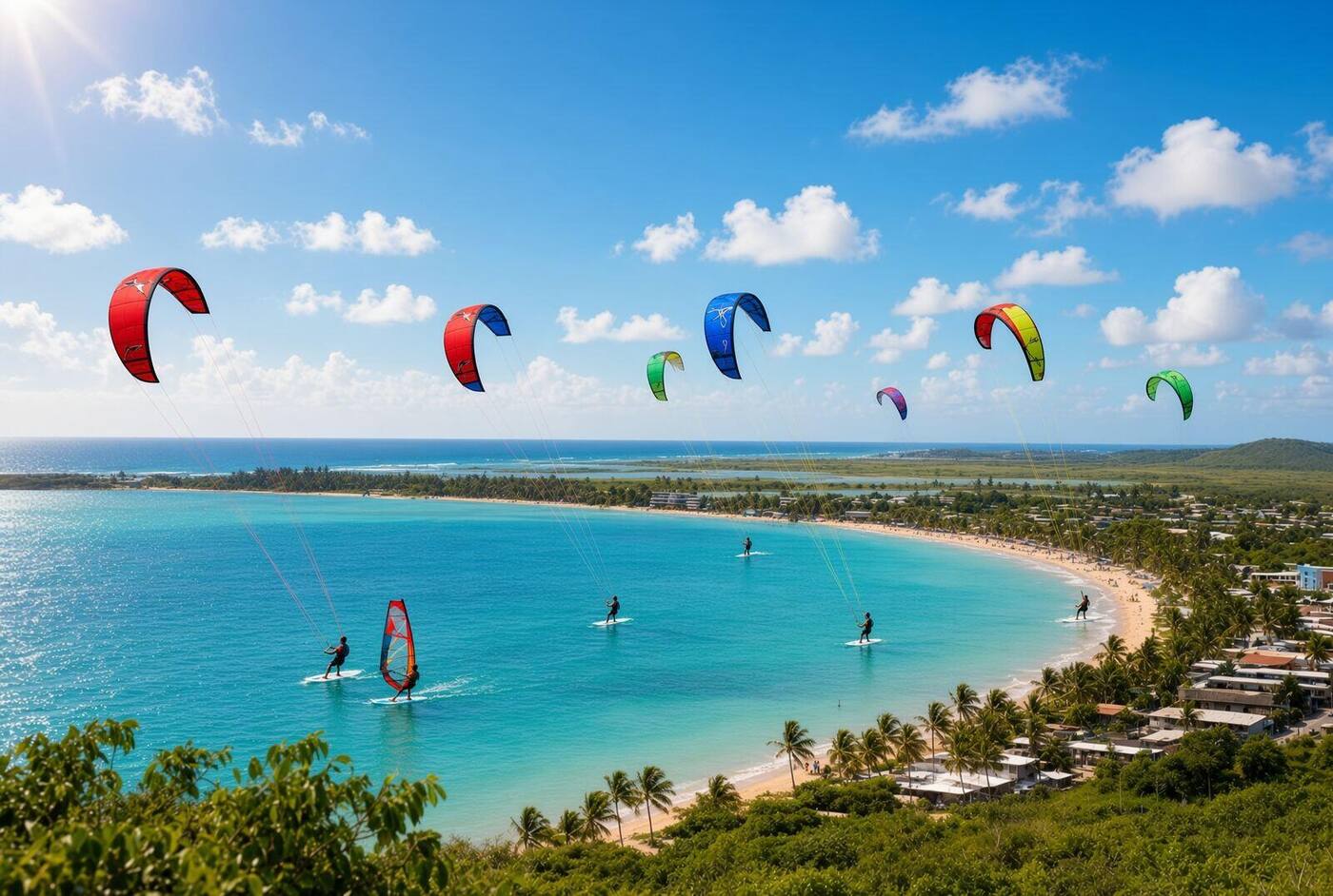 Cabarete bay — kiteboarding with connected lines, windsurf, SUP and more